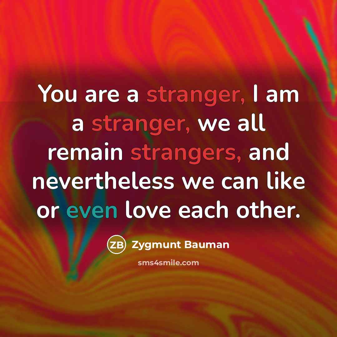 “You are a stranger, I am a stranger, we all…” quote by Zygmunt Bauman