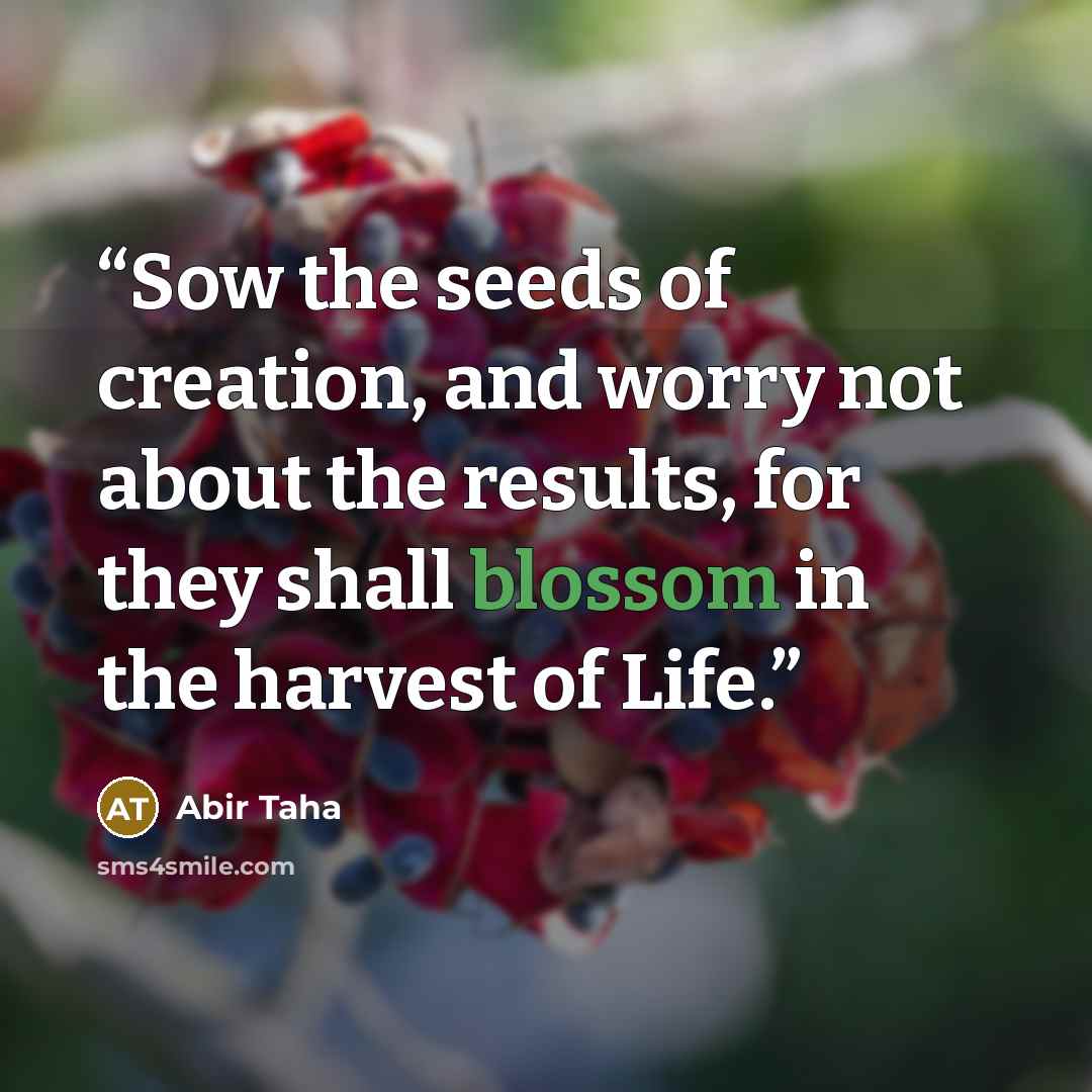 “Sow the seeds of creation, and worry not about the results, for they shall blossom in the harvest of Life.” quote by Abir Taha