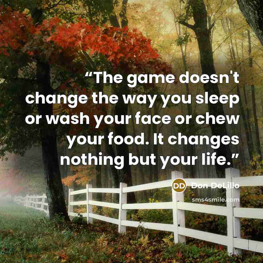 “The game doesn't change the way you sleep or wash your face or chew your food. It changes nothing but your life.” quote by Don DeLillo