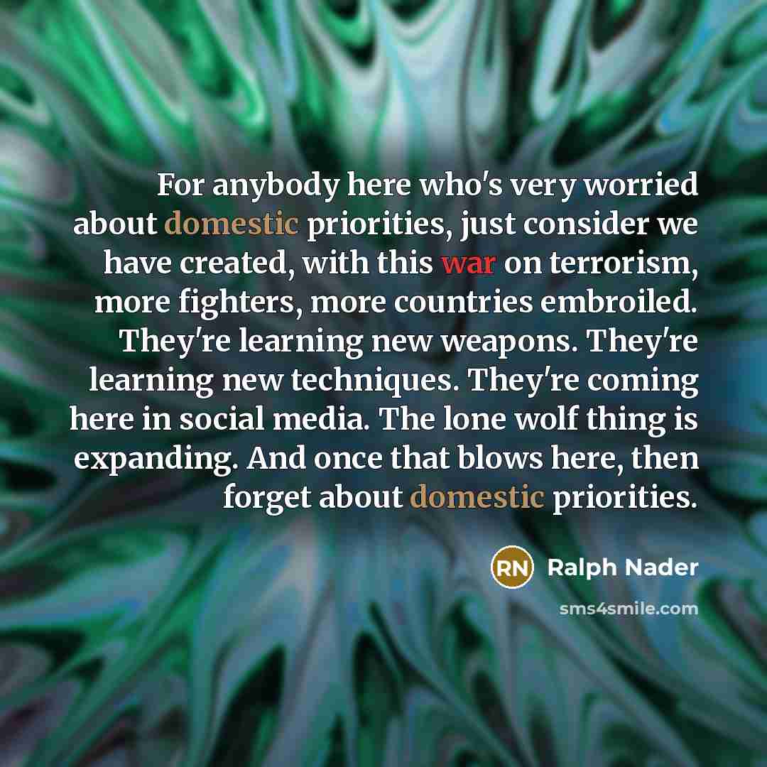 “For anybody here who's very worried about domestic priorities, just…” quote by Ralph Nader