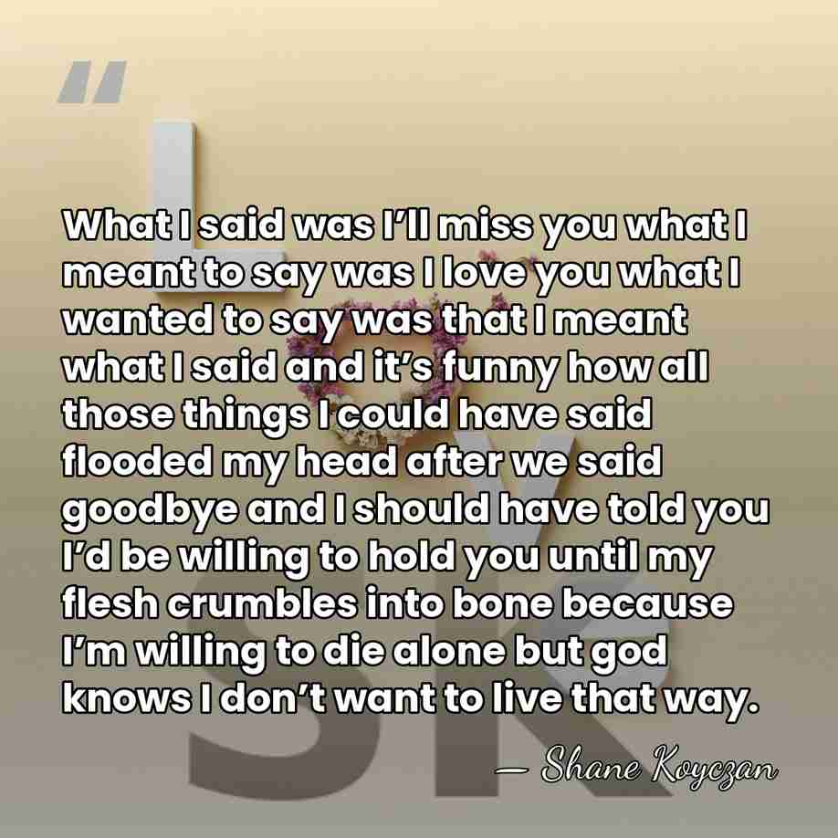 What I said was I’ll miss you what I meant to say&hellip; - Shane Koyczan