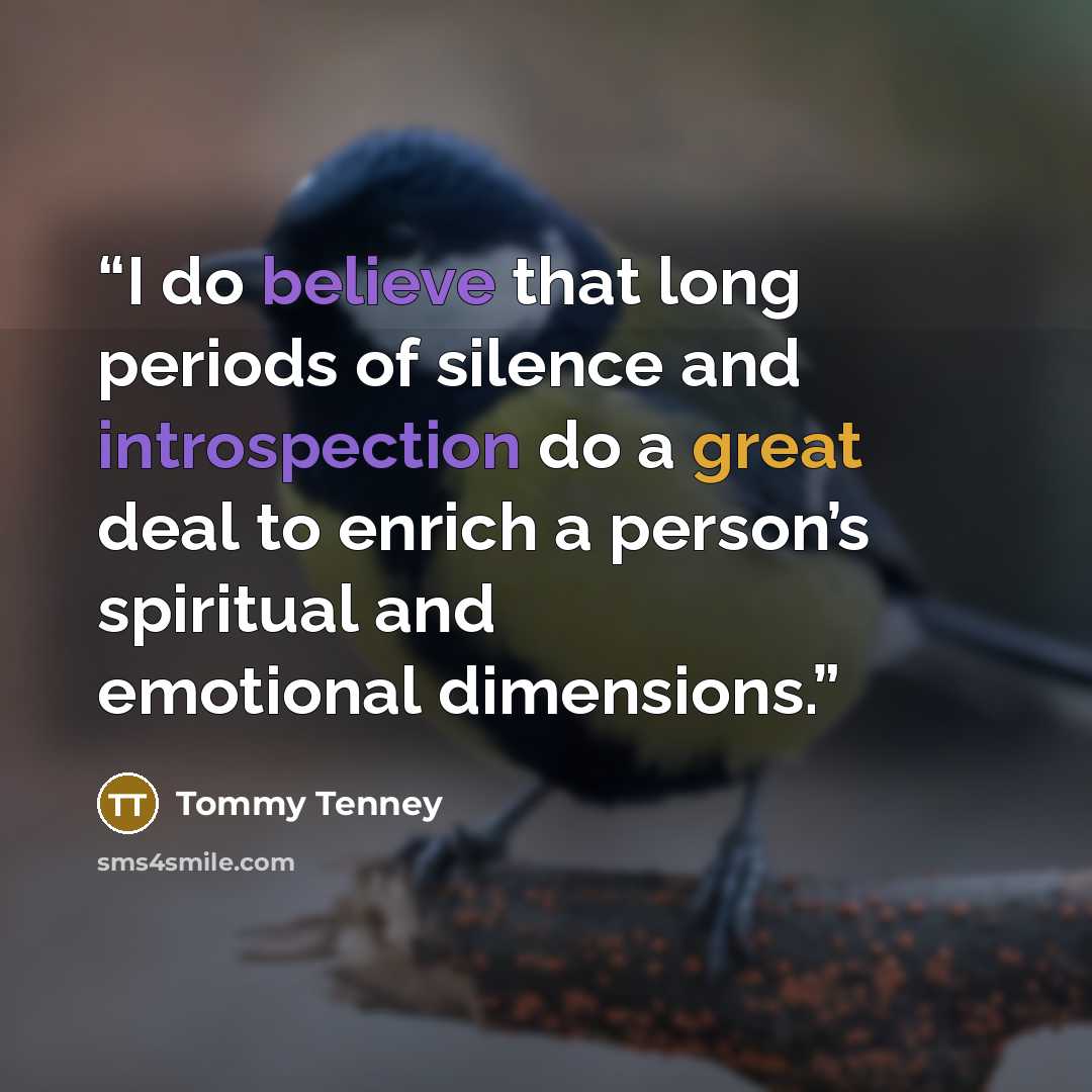 “I do believe that long periods of silence and introspection do a great deal to enrich a person’s spiritual and emotional dimensions.” quote by Tommy Tenney