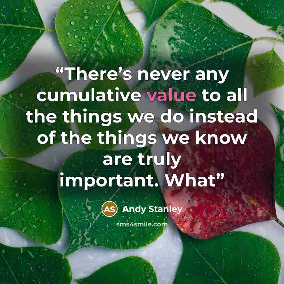 “There’s never any cumulative value to all the things we do instead of the things we know are truly important. What” quote by Andy Stanley
