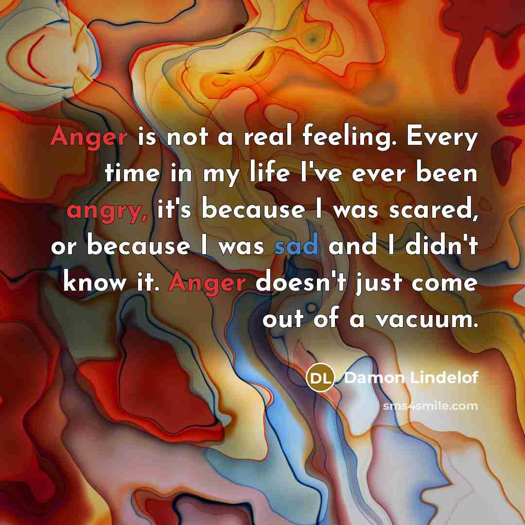 “Anger is not a real feeling. Every time in my life I've ever been angry, it's because I was scared, or because I was sad and I didn't know it. Anger doesn't just come out of a vacuum.” quote by Damon Lindelof