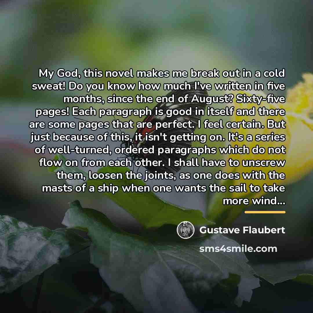 “My God, this novel makes me break out in a…” quote by Gustave Flaubert