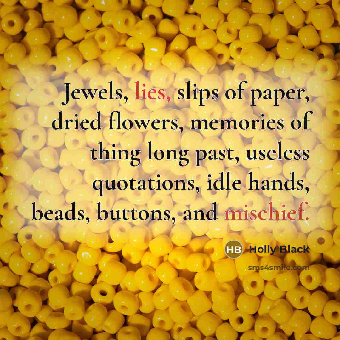 “Jewels, lies, slips of paper, dried flowers, memories of thing…” quote by Holly Black