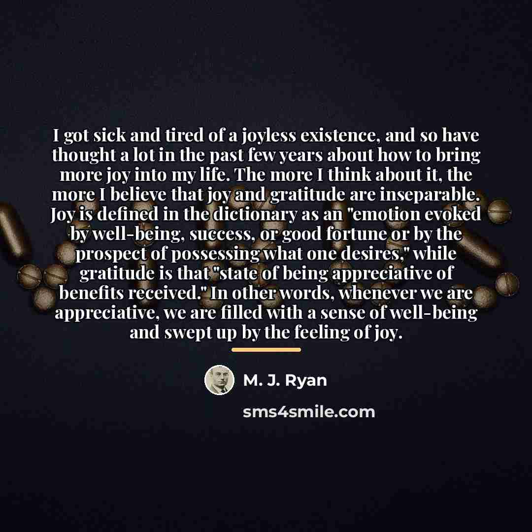 “I got sick and tired of a joyless existence, and…” quote by M. J. Ryan