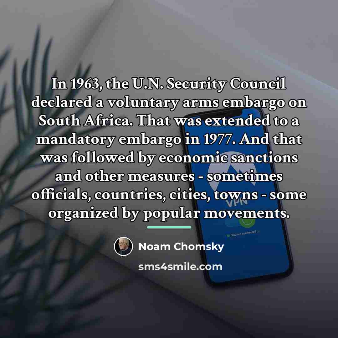 “In 1963, the U.N. Security Council declared a voluntary arms…” quote by Noam Chomsky