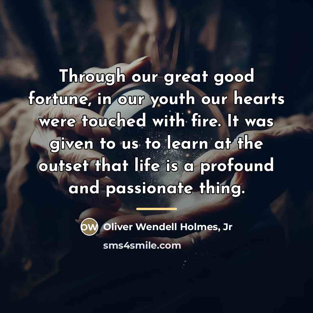 “Through our great good fortune, in our youth our hearts…” quote by Oliver Wendell Holmes, Jr