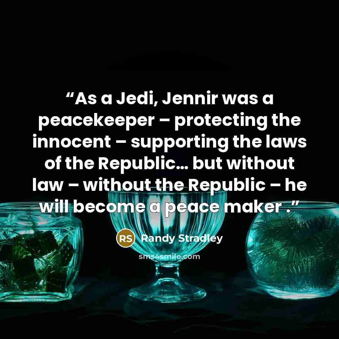 “As a Jedi, Jennir was a peacekeeper – protecting the innocent – supporting the laws of the Republic… but without law – without the Republic – he will become a peace maker .” quote by Randy Stradley