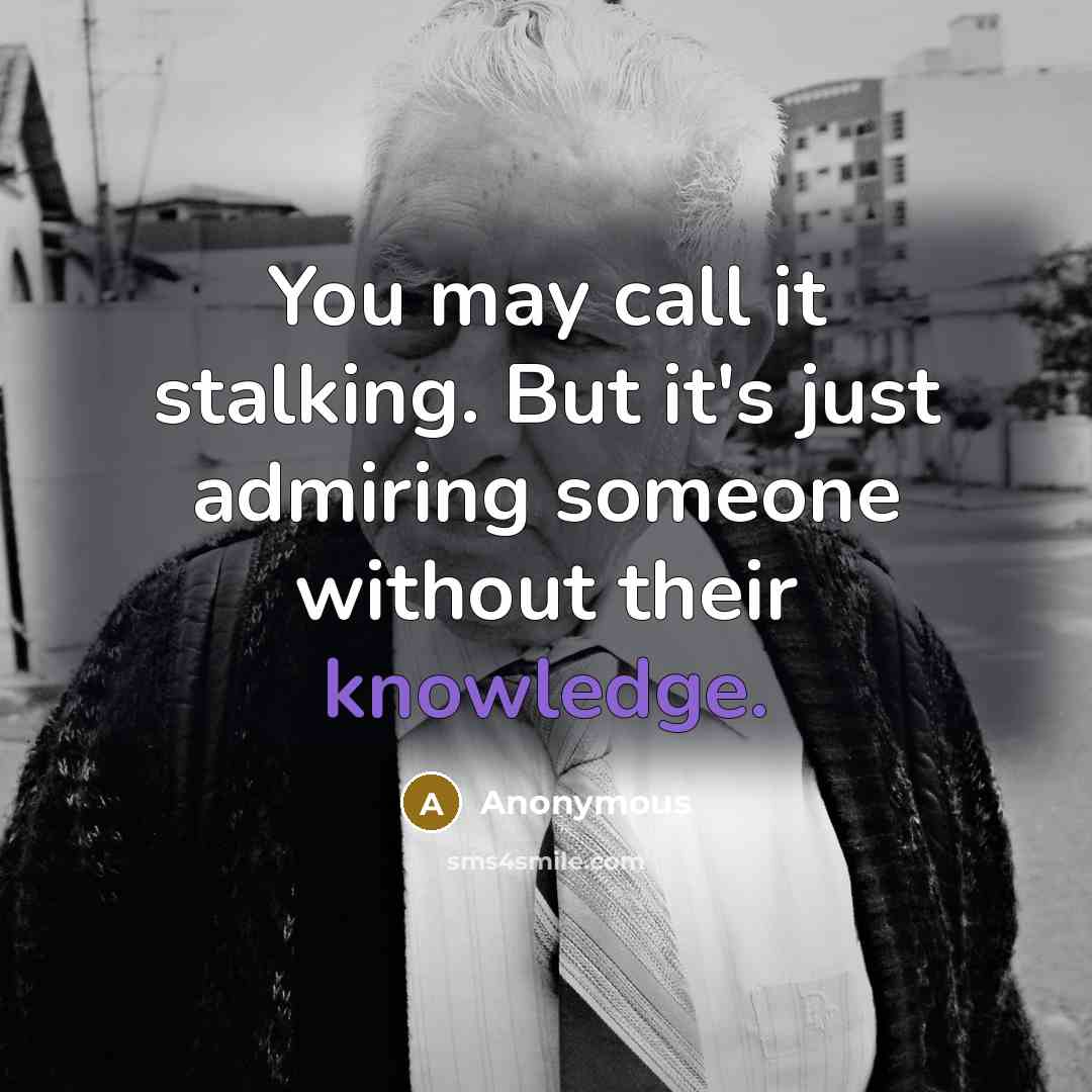 “You may call it stalking. But it's just admiring someone without their knowledge.” quote by Anonymous