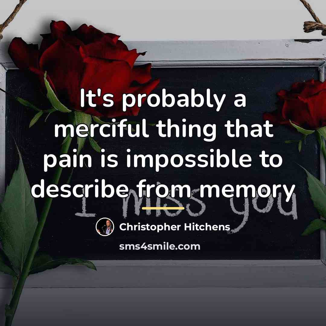 “It's probably a merciful thing that pain is impossible to…” quote by Christopher Hitchens