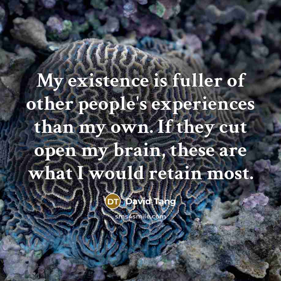 “My existence is fuller of other people's experiences than my…” quote by David Tang