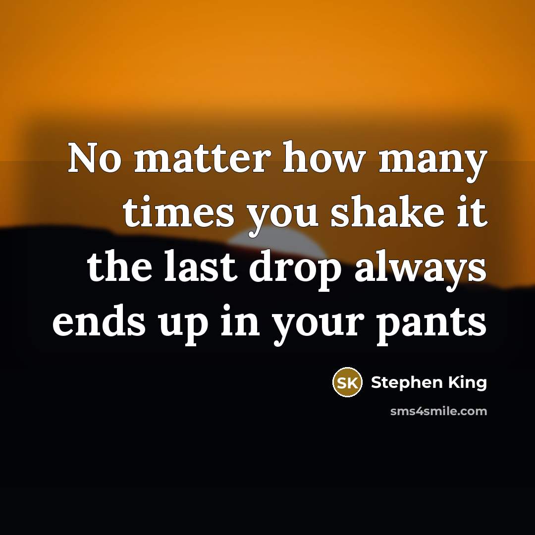 “No matter how many times you shake it the last drop always ends up in your pants” quote by Stephen King