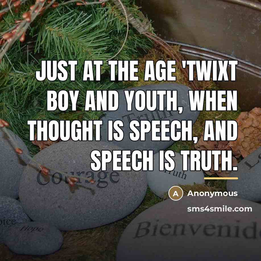 “Just at the age 'twixt boy and youth, When thought…” quote by Anonymous