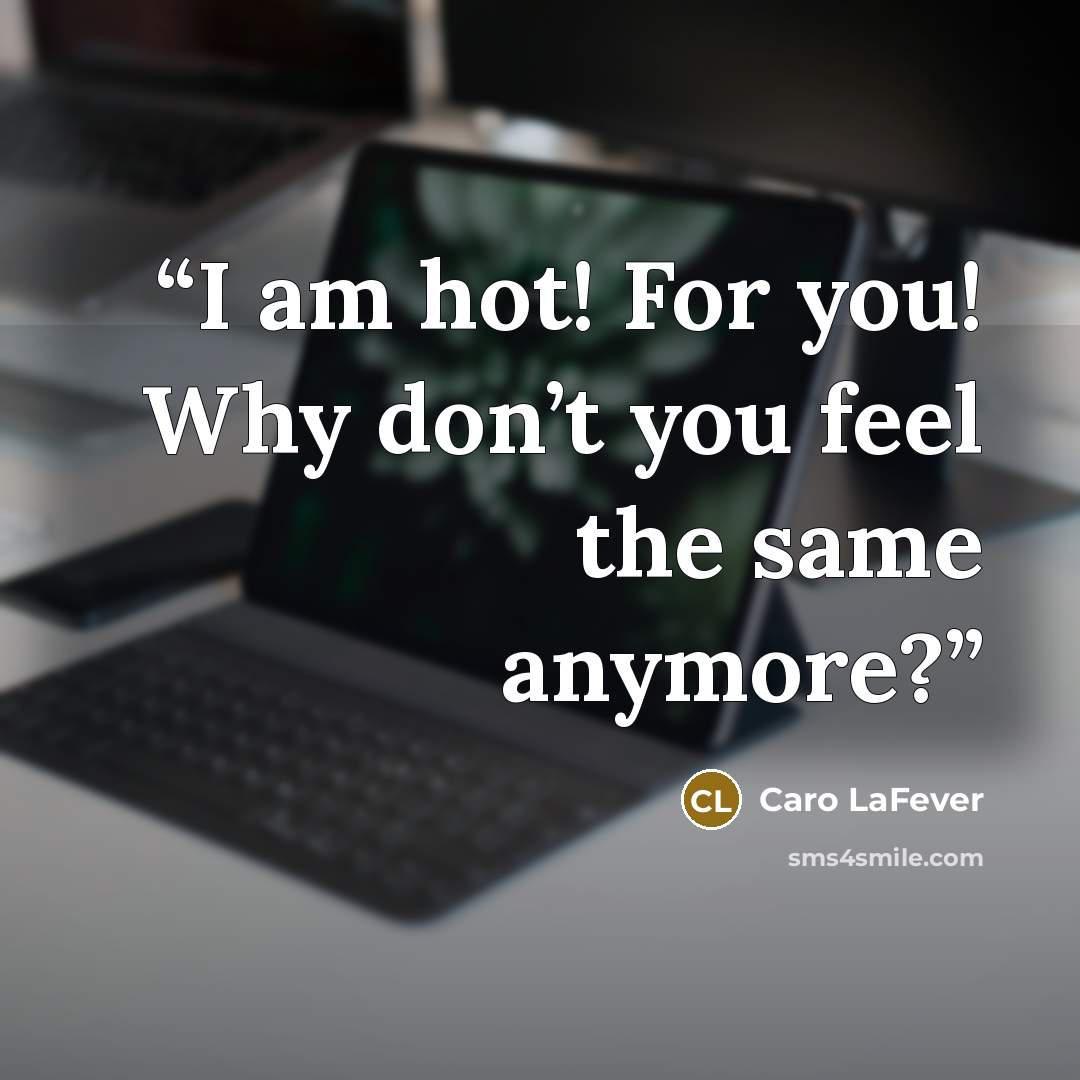 “I am hot! For you! Why don’t you feel the same anymore?” quote by Caro LaFever
