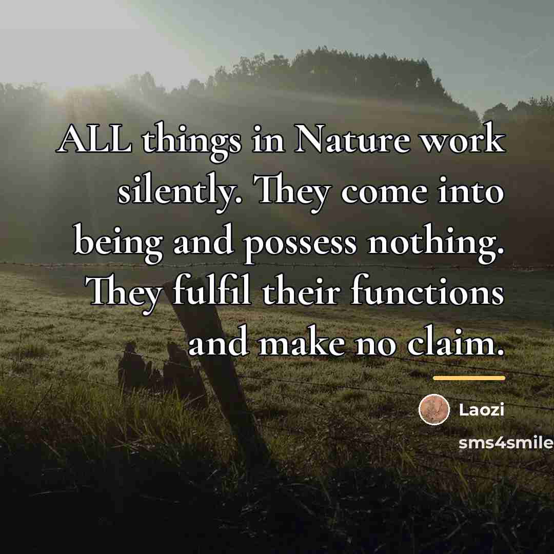 “ALL things in Nature work silently. They come into being…” quote by Laozi