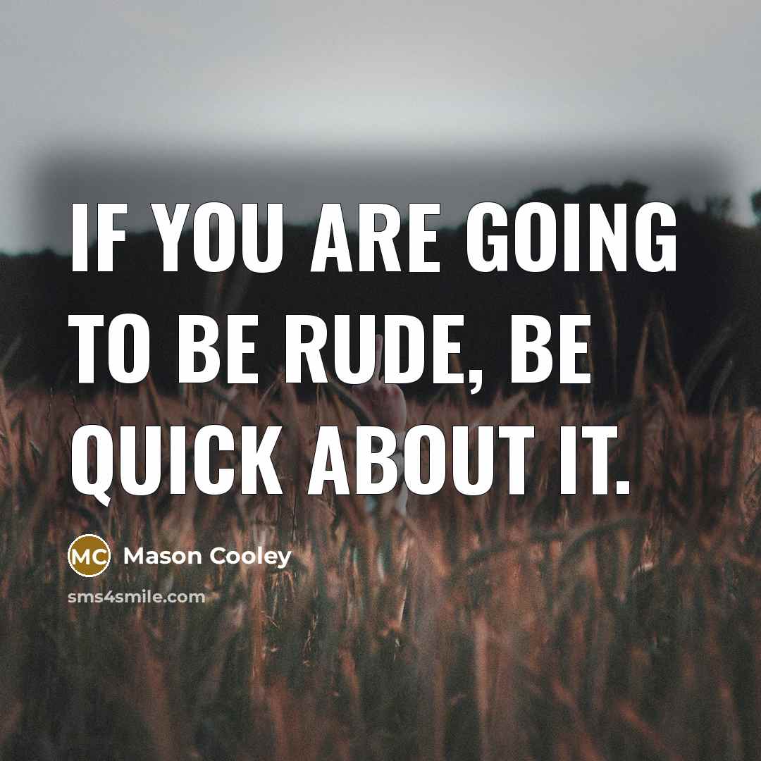 “If you are going to be rude, be quick about…” quote by Mason Cooley