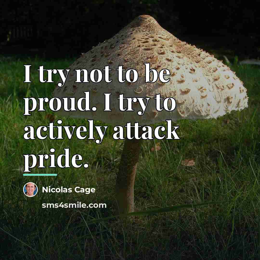 “I try not to be proud. I try to actively…” quote by Nicolas Cage