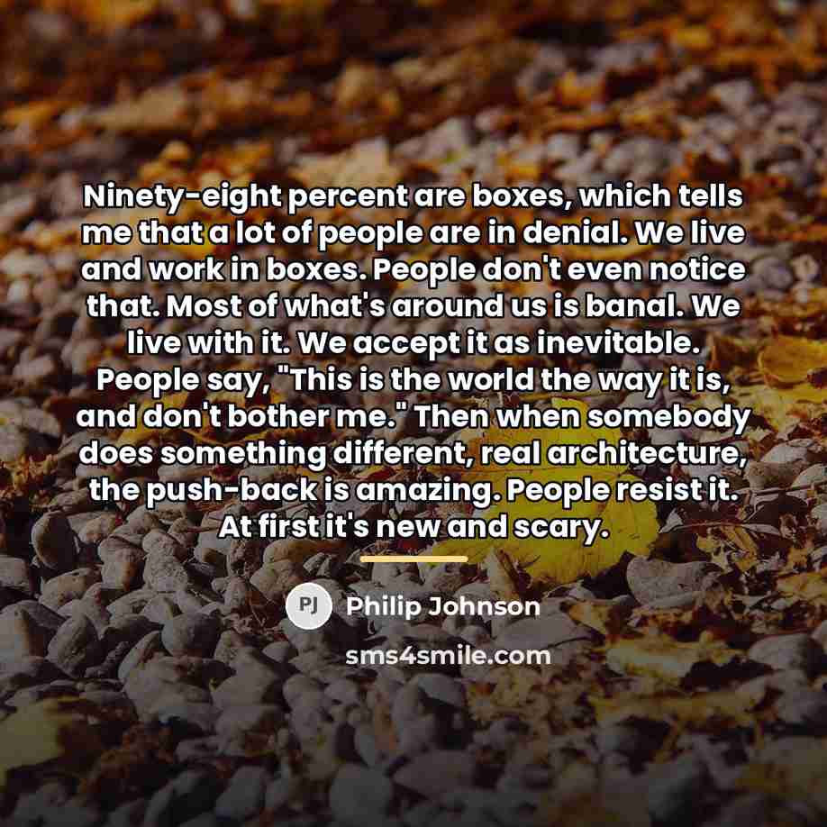 “Ninety-eight percent are boxes, which tells me that a lot…” quote by Philip Johnson