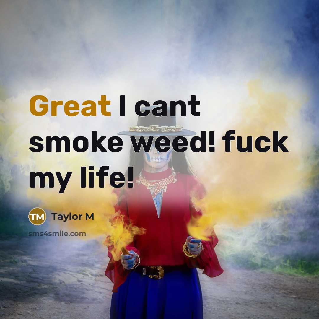 “Great I cant smoke weed! fuck my life!” quote by Taylor M