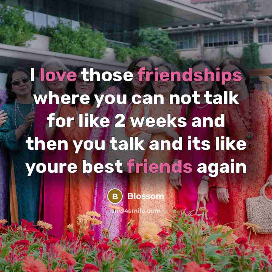“I love those friendships where you can not talk for…” quote by Blossom