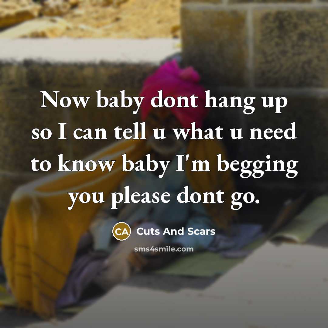 “Now baby dont hang up so I can tell u what u need to know baby I'm begging you please dont go.” quote by Cuts And Scars
