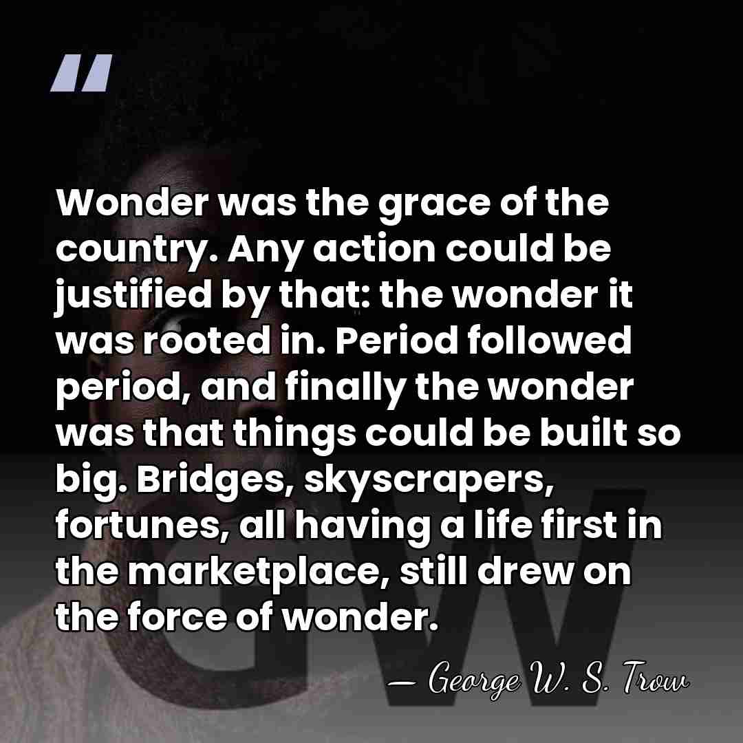 Wonder was the grace of the country. Any action could be justified&hellip; - George W. S. Trow