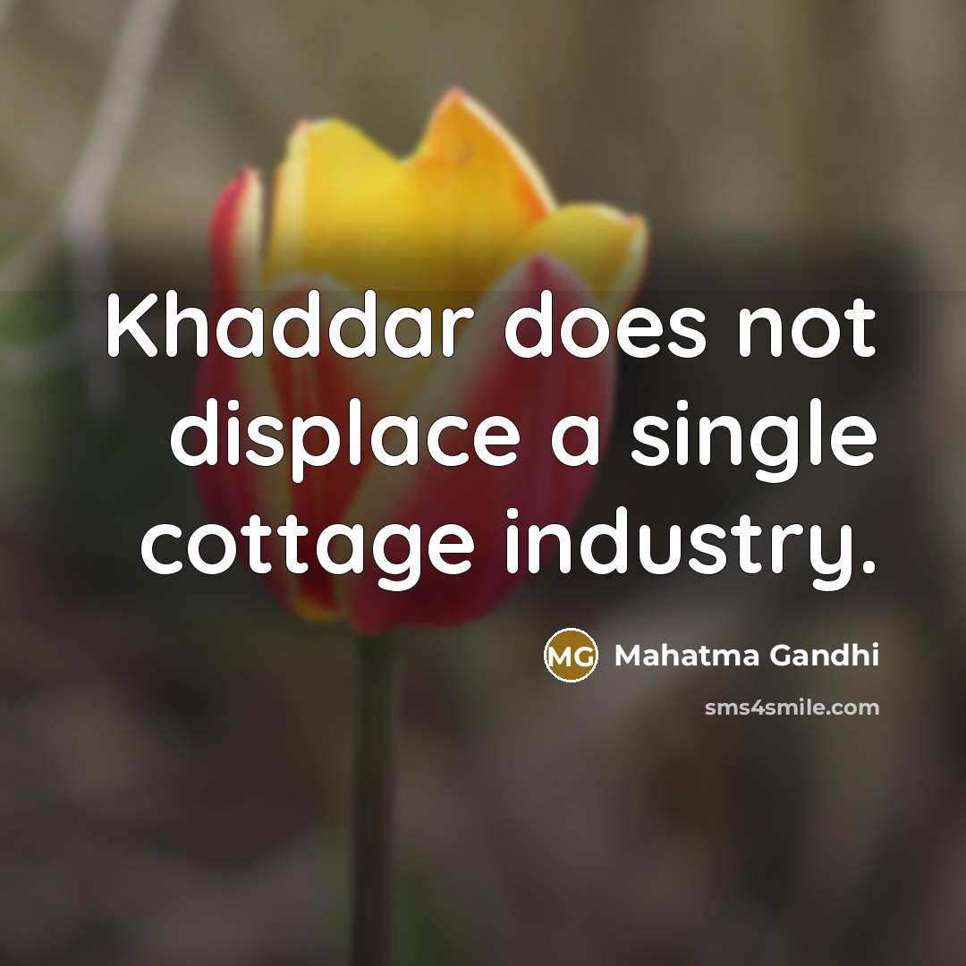 “Khaddar does not displace a single cottage industry.…” quote by Mahatma Gandhi