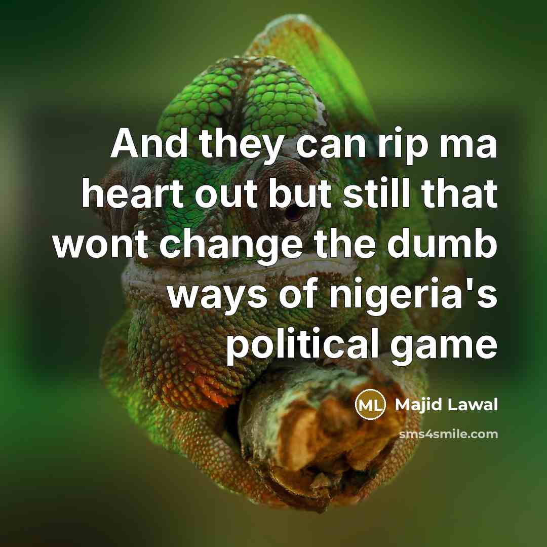“And they can rip ma heart out but still that wont change the dumb ways of nigeria's political game” quote by Majid Lawal