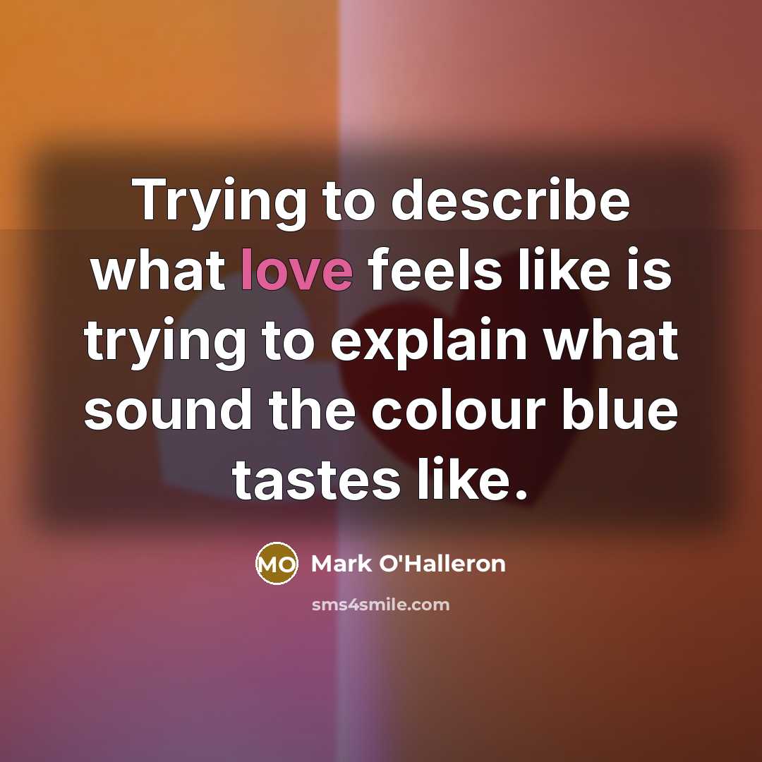 “Trying to describe what love feels like is trying to…” quote by Mark O'Halleron