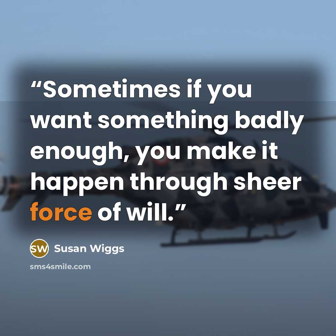 “Sometimes if you want something badly enough, you make it happen through sheer force of will.” quote by Susan Wiggs