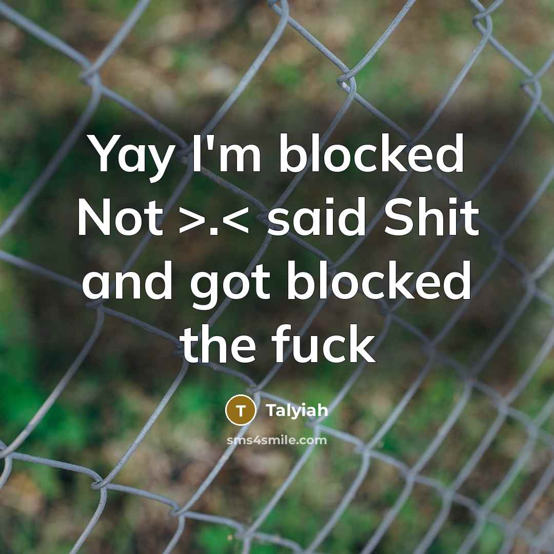 “Yay I'm blocked Not >.< said Shit and got blocked the fuck” quote by Talyiah