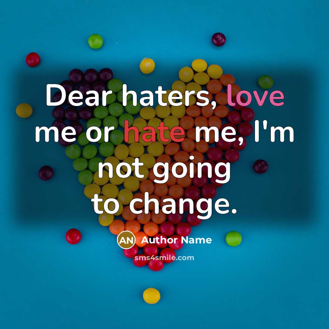 “Dear haters, love me or hate me, I'm not going to change.” quote by Author Name