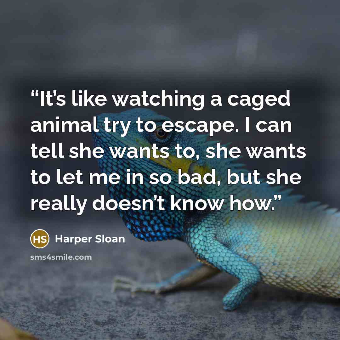 “It’s like watching a caged animal try to escape. I can tell she wants to, she wants to let me in so bad, but she really doesn’t know how.” quote by Harper Sloan