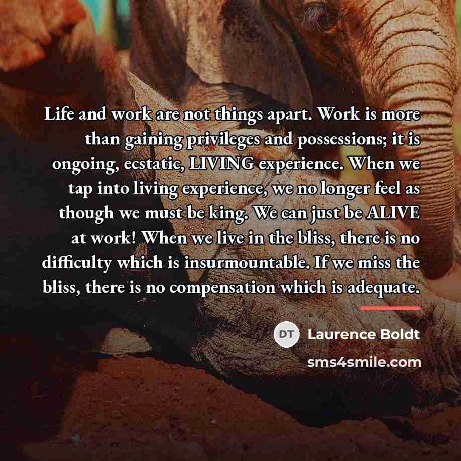 “Life and work are not things apart. Work is more…” quote by Laurence Boldt