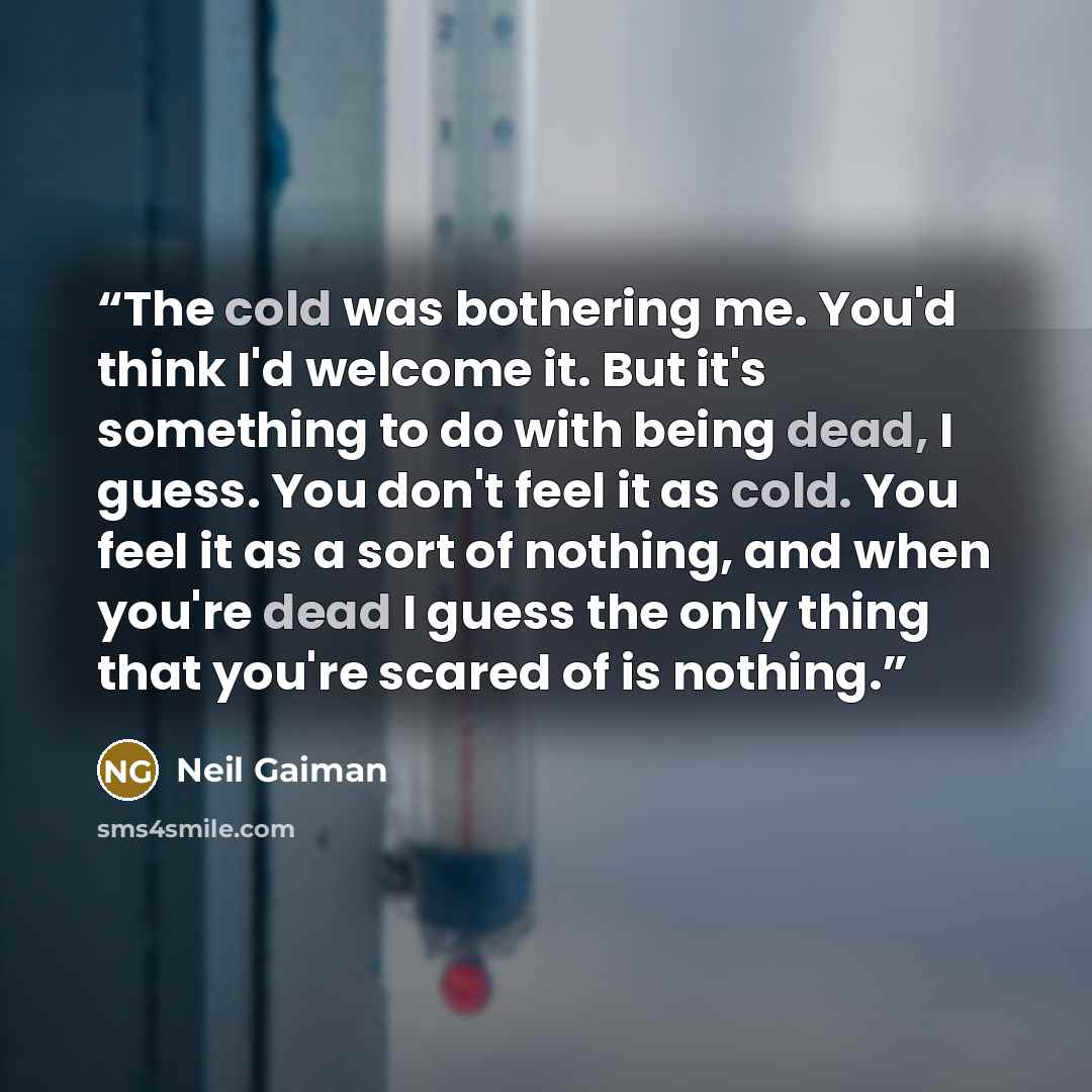 “The cold was bothering me. You'd think I'd welcome it. But it's something to do with being dead, I guess. You don't feel it as cold. You feel it as a sort of nothing, and when you're dead I guess the only thing that you're scared of is nothing.” quote by Neil Gaiman
