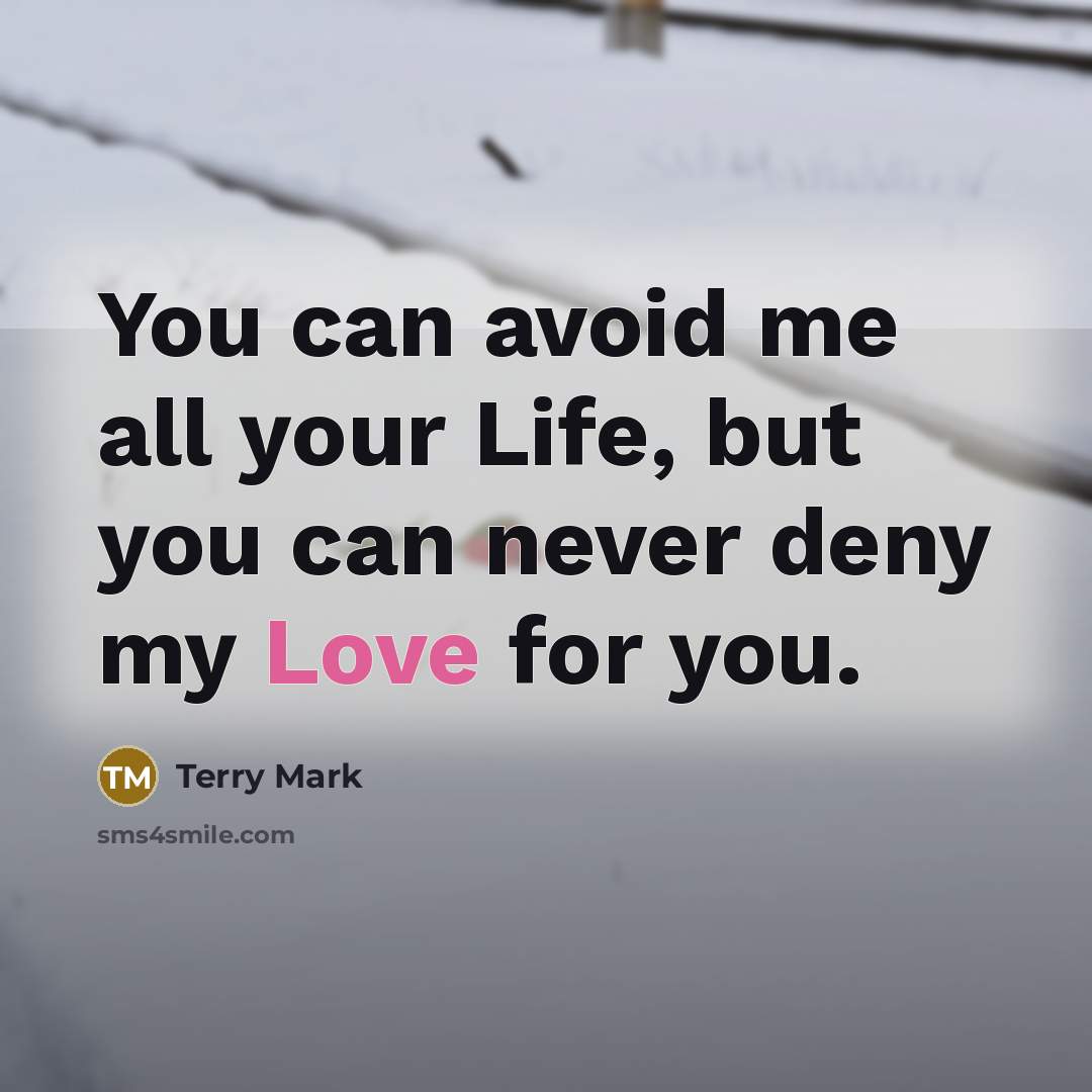 “You can avoid me all your Life, but you can never deny my Love for you.” quote by Terry Mark