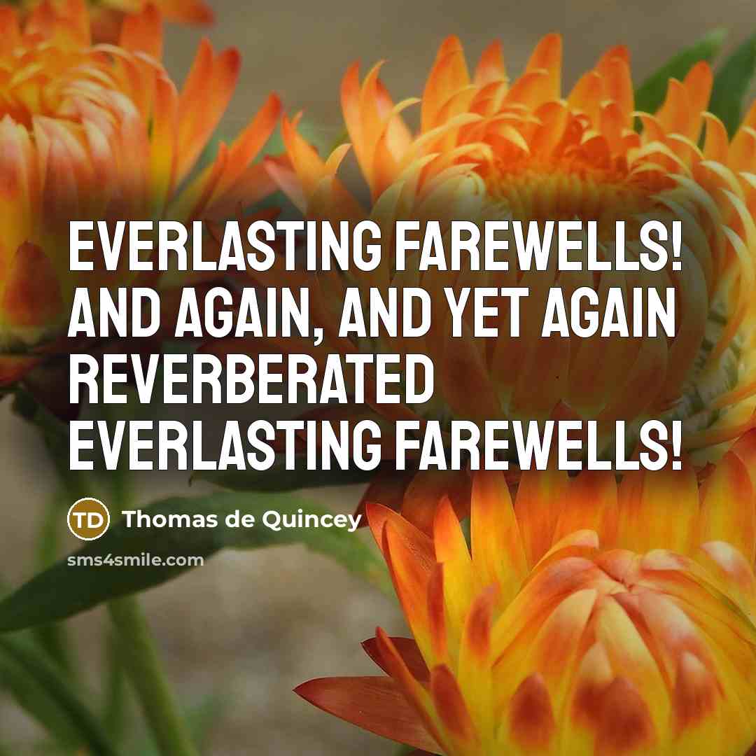 “Everlasting farewells! and again, and yet again reverberated everlasting farewells!…” quote by Thomas de Quincey