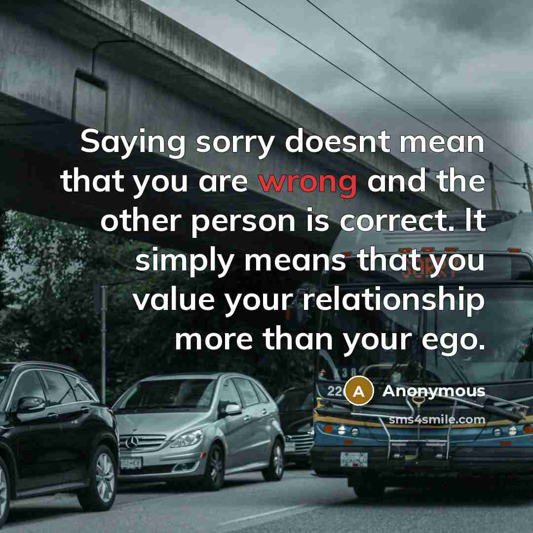“Saying sorry doesnt mean that you are wrong and the…” quote by Anonymous