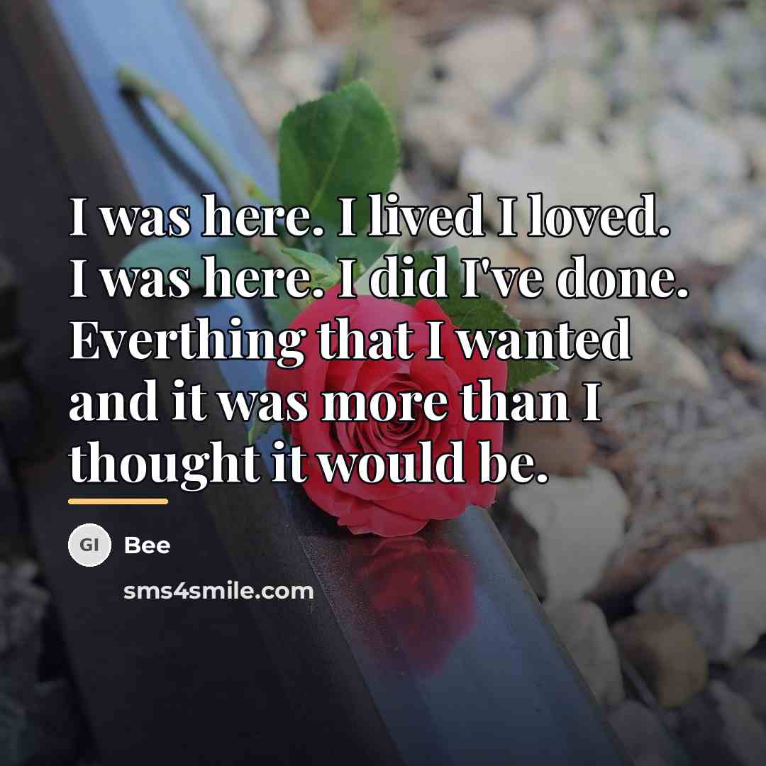 “I was here. I lived I loved. I was here.…” quote by Bee