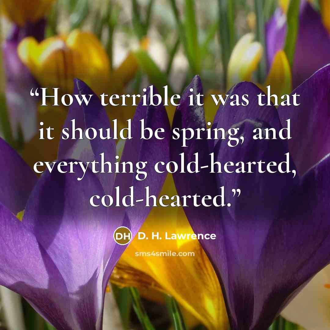 “How terrible it was that it should be spring, and everything cold-hearted, cold-hearted.” quote by D. H. Lawrence