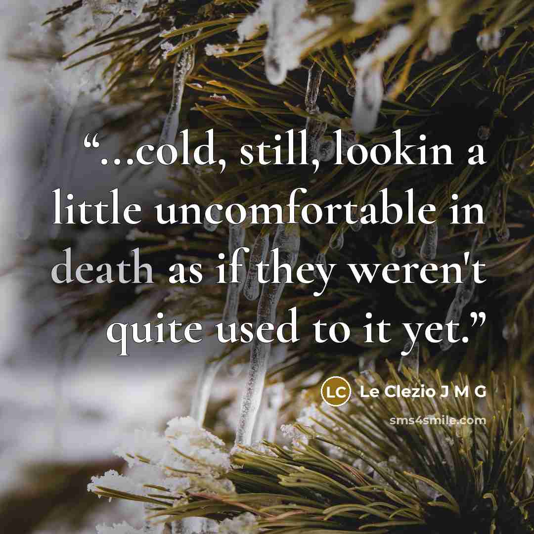 “...cold, still, lookin a little uncomfortable in death as if they weren't quite used to it yet.” quote by Le Clezio J M G
