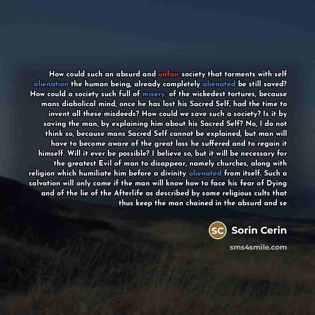 “How could such an absurd and unfair society that torments…” quote by Sorin Cerin