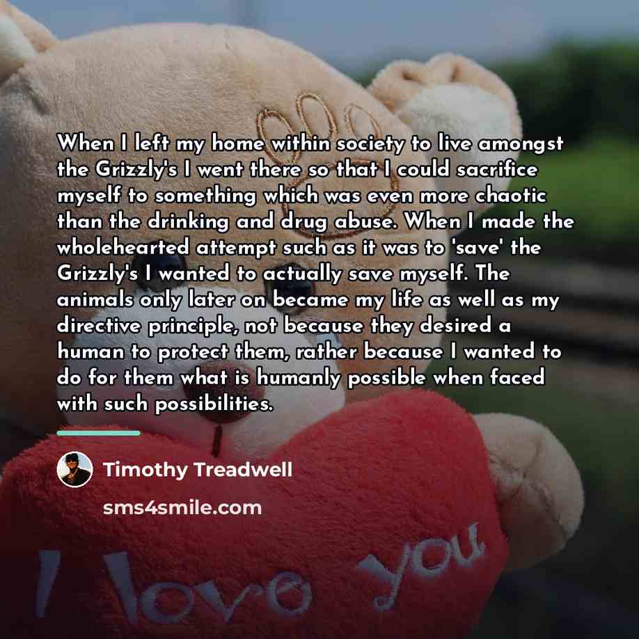 “When I left my home within society to live amongst…” quote by Timothy Treadwell
