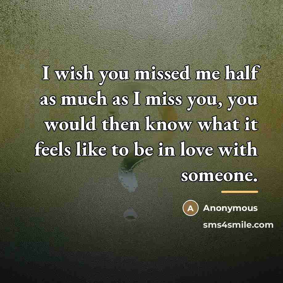 “I wish you missed me half as much as I…” quote by Anonymous