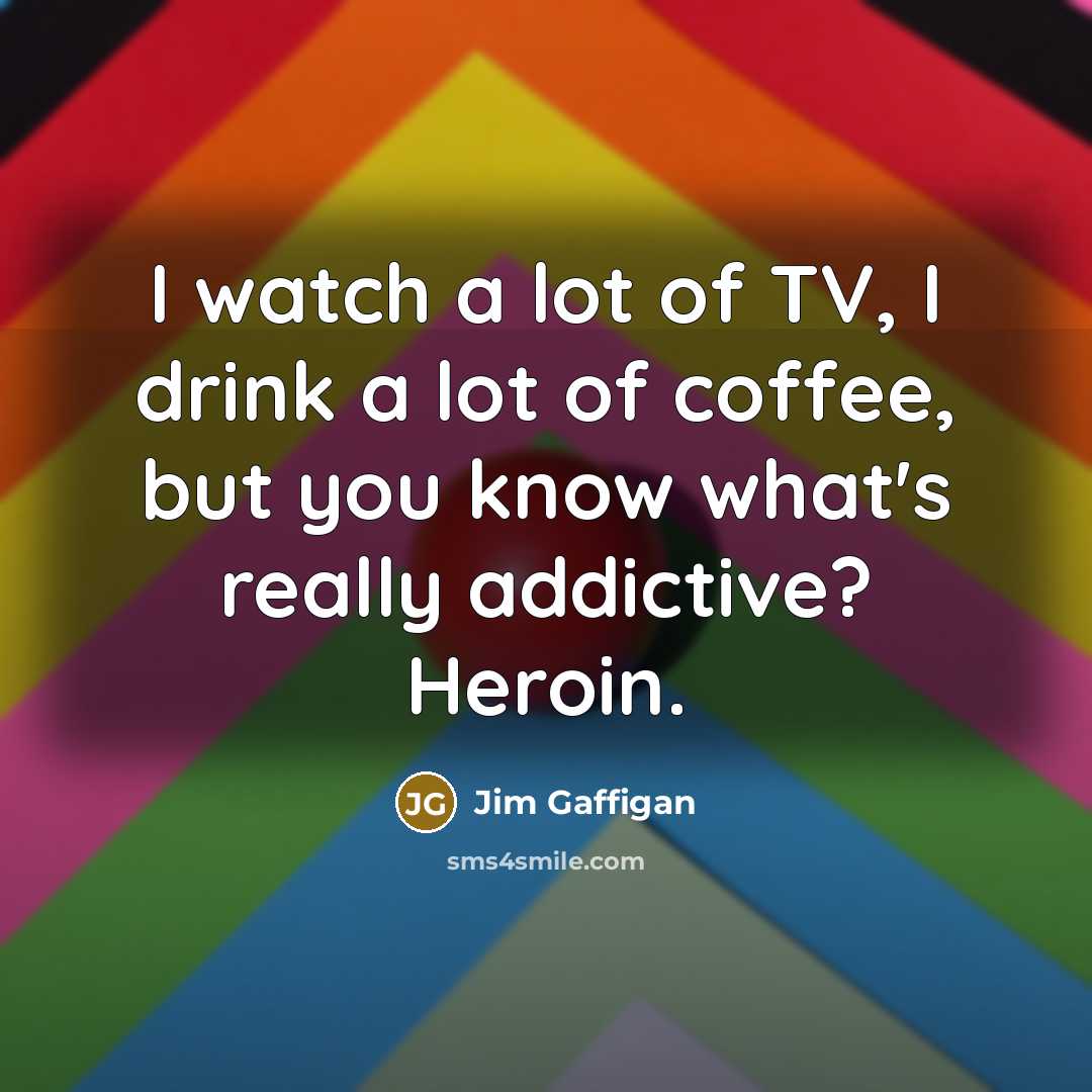 “I watch a lot of TV, I drink a lot of coffee, but you know what's really addictive? Heroin.” quote by Jim Gaffigan