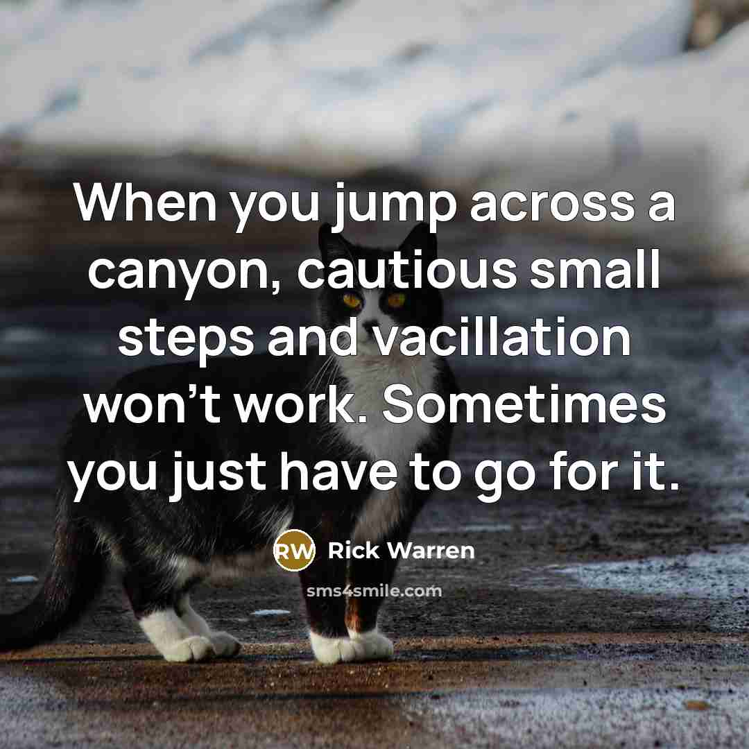 “When you jump across a canyon, cautious small steps and…” quote by Rick Warren