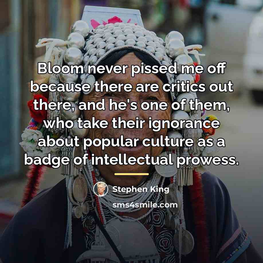 “Bloom never pissed me off because there are critics out…” quote by Stephen King