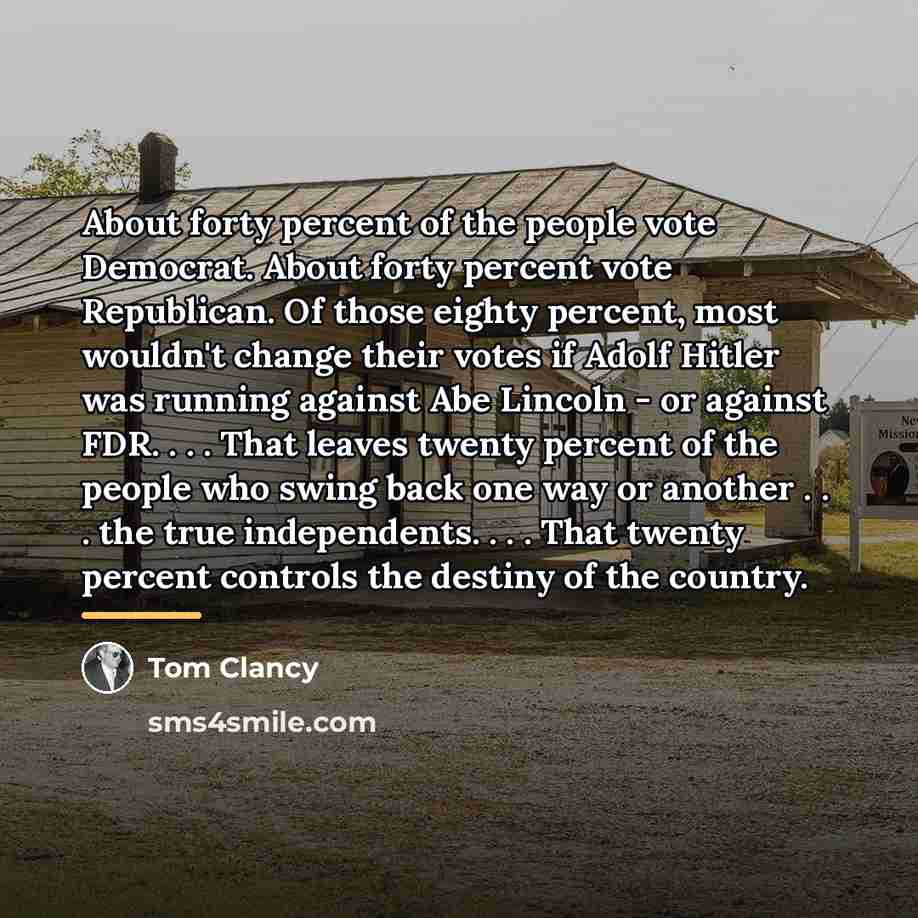 “About forty percent of the people vote Democrat. About forty…” quote by Tom Clancy